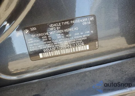 2017 BMW 320 I from USA, damaged, VIN WBA8E1G58HNU13324